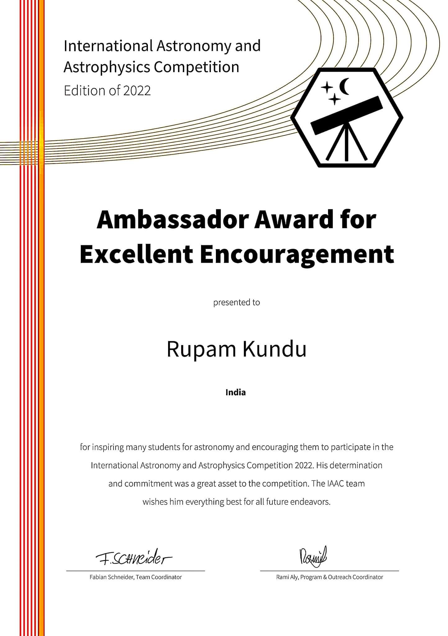 Best Encouragement Award Certificate